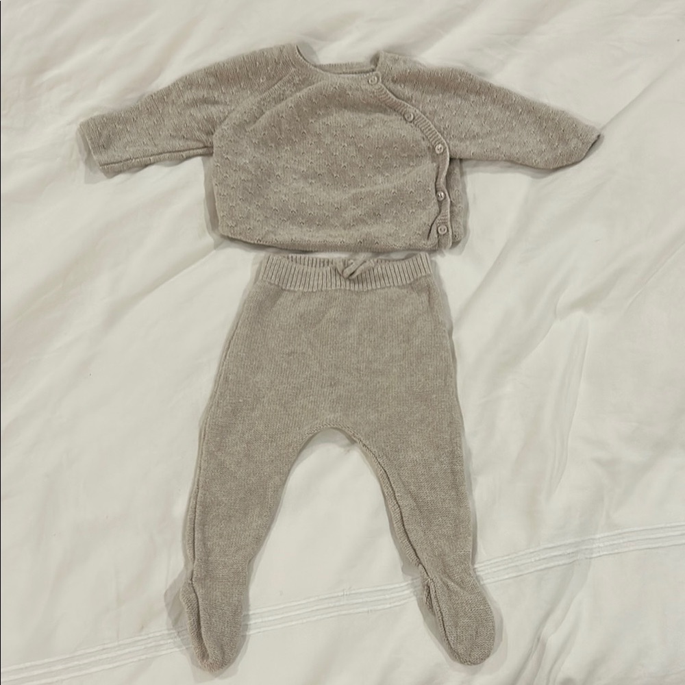 Zara Cozy Knit Baby One Piece Set - Gray Beige 1 3